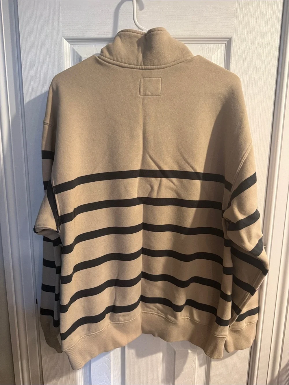 A&F Women’s Oversized Beige Quarter-Zip Striped Sweatshirt